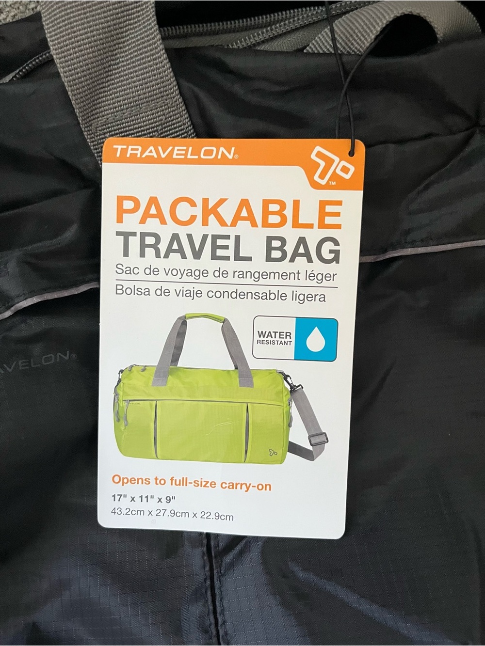 NWT Travelon Black Packable Travel Tote with Gray Handles